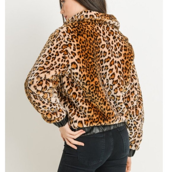 SALE !!! Leopard Teddy Faux Fur Bomber Jacket Coat - Picture 5 of 6